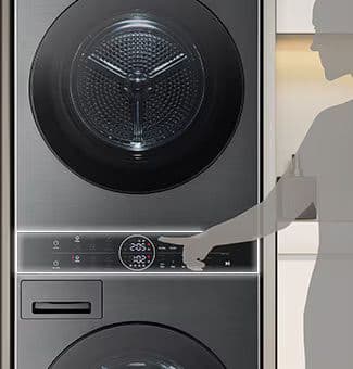 LG WT40 – מכונת כביסה 12 ק״ג + מייבש 10 ק״ג במגדל שחור יוקרתי
