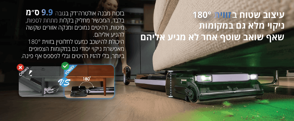 שואב שוטף אלחוטי YONIEV M50S ‏23,000Pa עם MotionSense ושכיבה מלאה 180° חיווי קולי בעברית | יבואן רשמי-משלוח מהיר