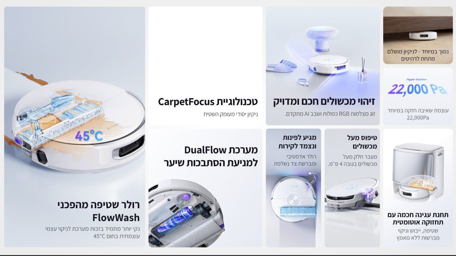 NARWAL Flow שואב אבק רובוטי שוטף 22,000Pa עם ריקון עצמי וניווט AI | יבואן רשמי-משלוח מהיר