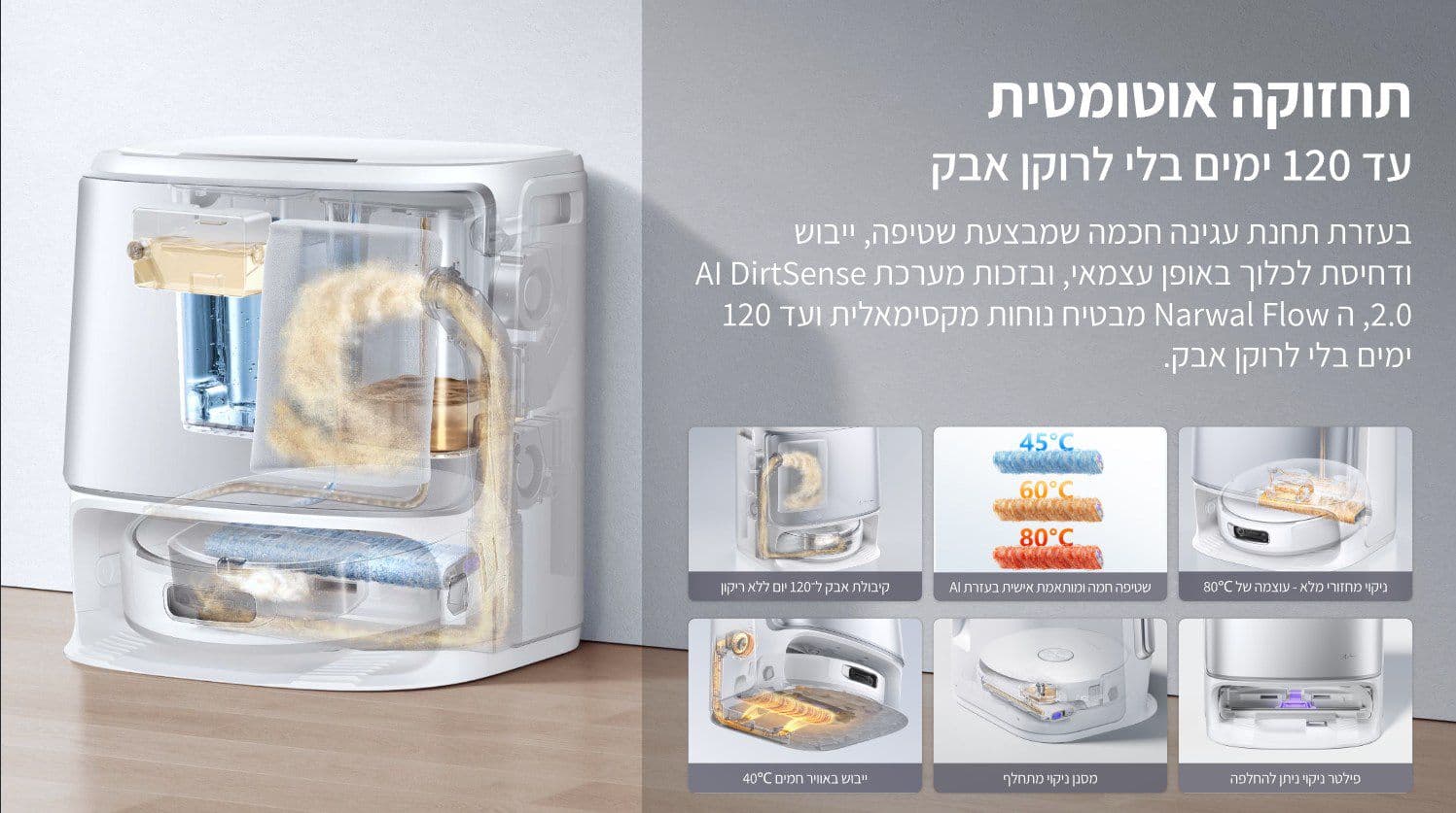 NARWAL Flow שואב אבק רובוטי שוטף 22,000Pa עם ריקון עצמי וניווט AI | יבואן רשמי-משלוח מהיר