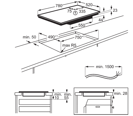 כיריים אינדוקציה AEG NIK85M00FB - רוחב 78 ס"מ עם MaxiSense Plus ו-Hob2Hood | יבואן רשמי משלוח מהיר