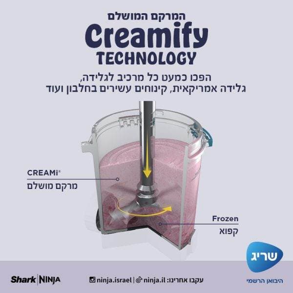 מכונת גלידה אמריקאית Ninja CREAMi NC701 Spoon & Spin נינג'ה עם 13 תוכניות חכמות - יבואן רשמי