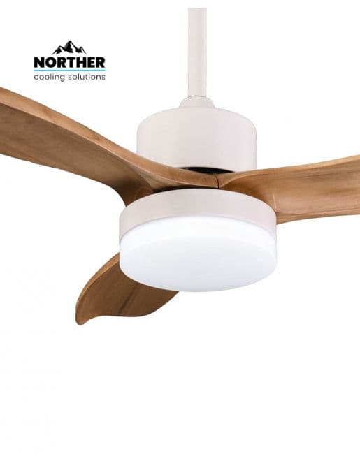מאוורר תקרה NORTHER דגם NTP-SW42-WHWD-LED נורטר 42 אינץ' עם מנוע DC שקט ותאורת LED, מותאם לשעון שבת - יבואן רשמי