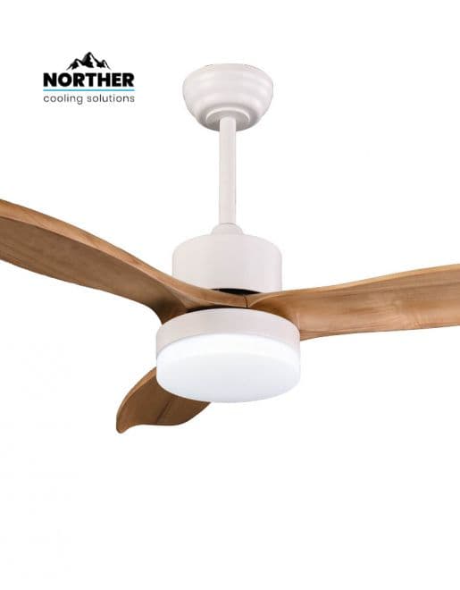 מאוורר תקרה NORTHER דגם NTP-SW42-WHWD-LED נורטר 42 אינץ' עם מנוע DC שקט ותאורת LED, מותאם לשעון שבת - יבואן רשמי