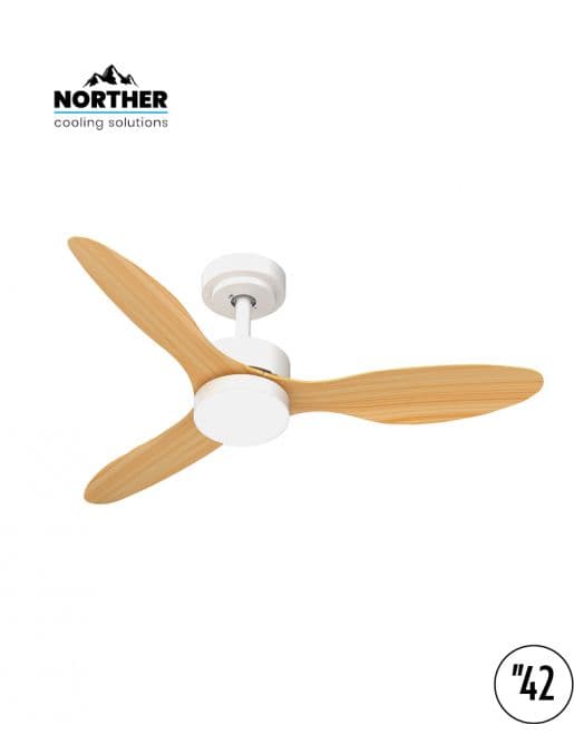 מאוורר תקרה 42" NORTHER VERMONT NTP-VMT42-WHWD-LED לבן ועץ עם מנוע DC, שלט ותאורה יבואן רשמי