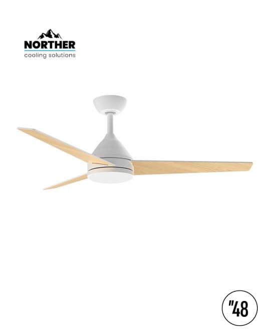 מאוורר תקרה NORTHER YOUNG NTP-YNG48-WHWD-LED בגודל 48" לבן ודמוי עץ עם תאורת לד ומנוע DC | יבואן רשמי