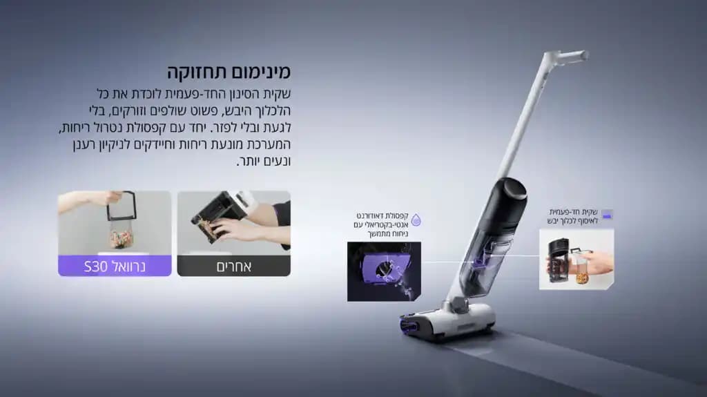 שואב שוטף אלחוטי Narwal S30 – ‏20,000Pa עם ניקוי עצמי חם וייבוש Iron-Drying | יבואן רשמי-משלוח מהיר