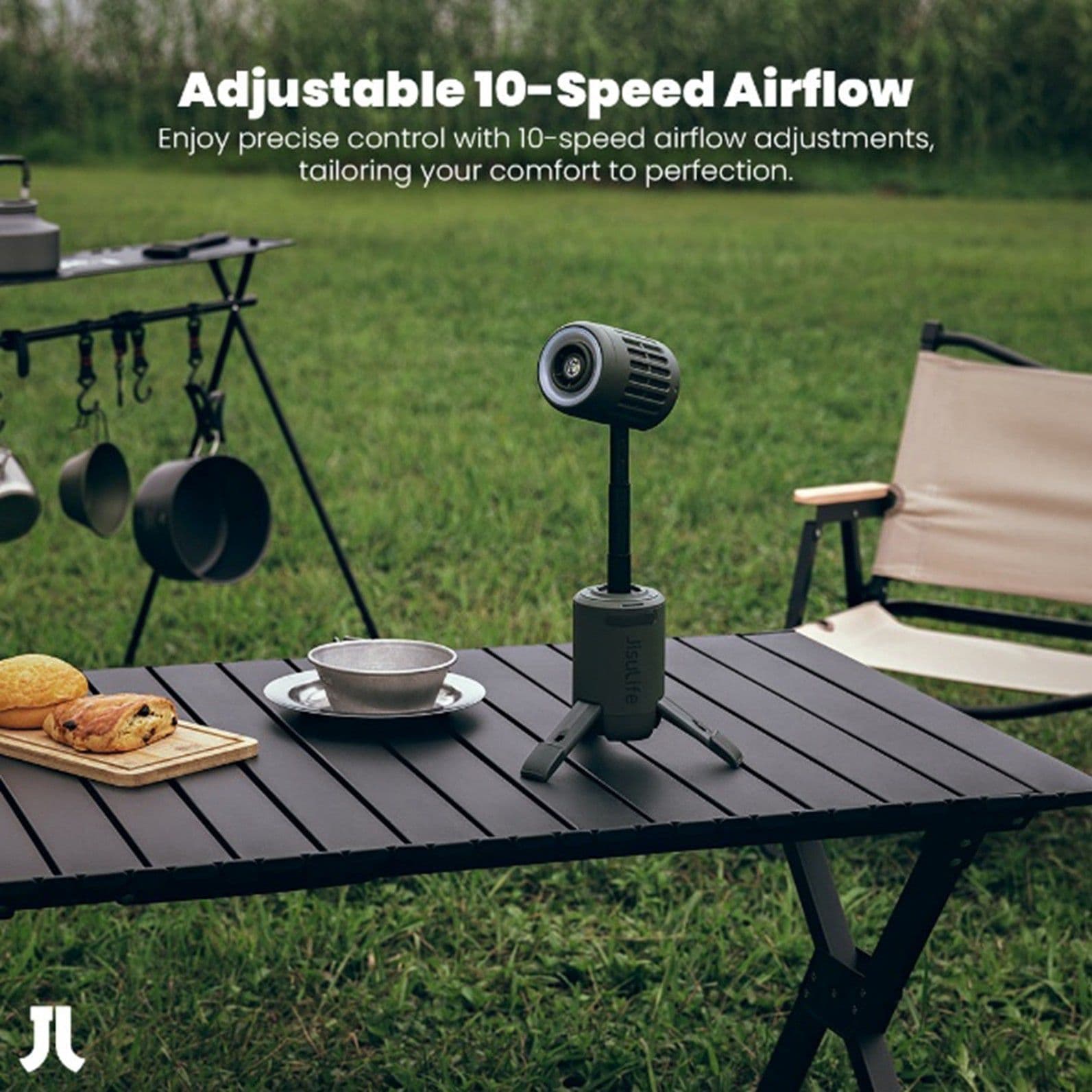 JISULIFE OUTDOOR ULTRA1 - מאוורר שטח עוצמתי נייד לקמפינג וטיולים, סוללה 13,500mAh ותאורת שטח | יבואן רשמי