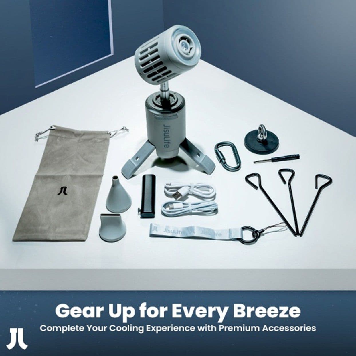 JISULIFE OUTDOOR ULTRA1 - מאוורר שטח עוצמתי נייד לקמפינג וטיולים, סוללה 13,500mAh ותאורת שטח | יבואן רשמי