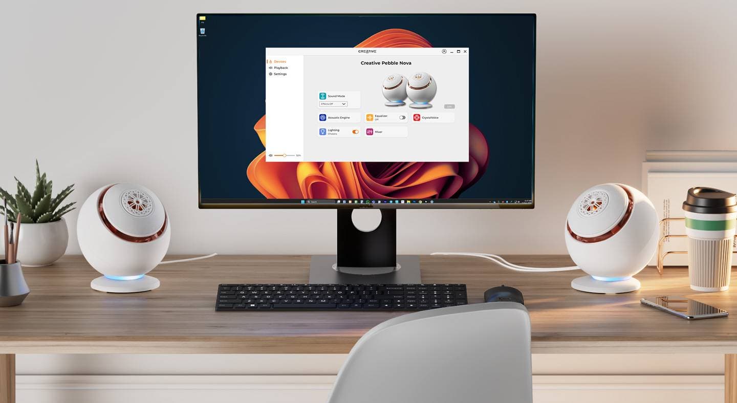 רמקולים למחשב Creative Pebble Nova קריאייטיב 2.0 בלוטוס USB-C בצבע לבן כולל מטען 65W יבואן רשמי