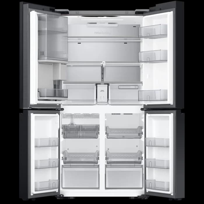 מקרר 4 דלתות 645 ליטר Samsung BESPOKE RF65DB970E22 סמסונג זכוכית שחורה בר מים פנימי, יצרן קרח כפול ופתיחה בנגיעה | משלוח מהיר