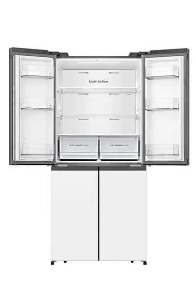 Hisense RQ581WG – מקרר 4 דלתות זכוכית לבנה 483 ליטר עם Inverter ו-No Frost | יבואן רשמי