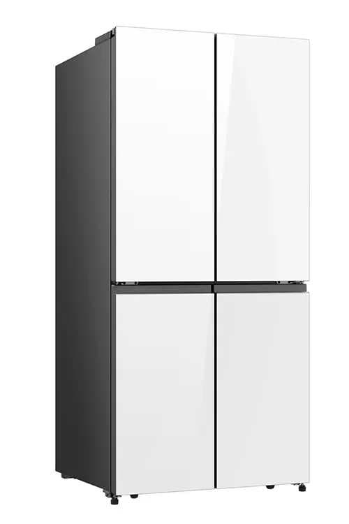 Hisense RQ581WG – מקרר 4 דלתות זכוכית לבנה 483 ליטר עם Inverter ו-No Frost | יבואן רשמי
