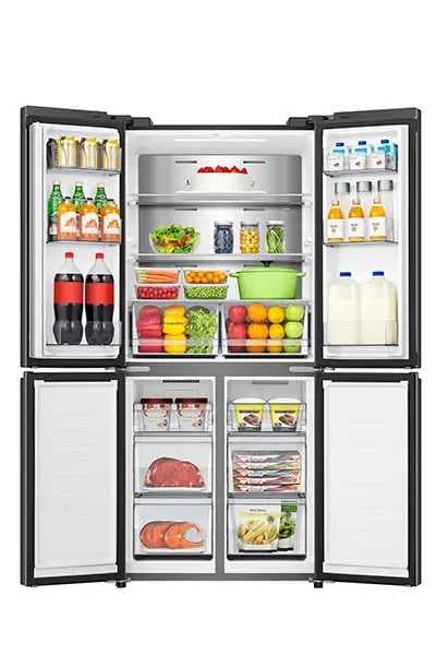 Hisense RQ58B – מקרר 4 דלתות נירוסטה מושחרת 483 ליטר עם מקפיא תחתון NoFrost Inverter - יבואן רשמי | משלוח מהיר