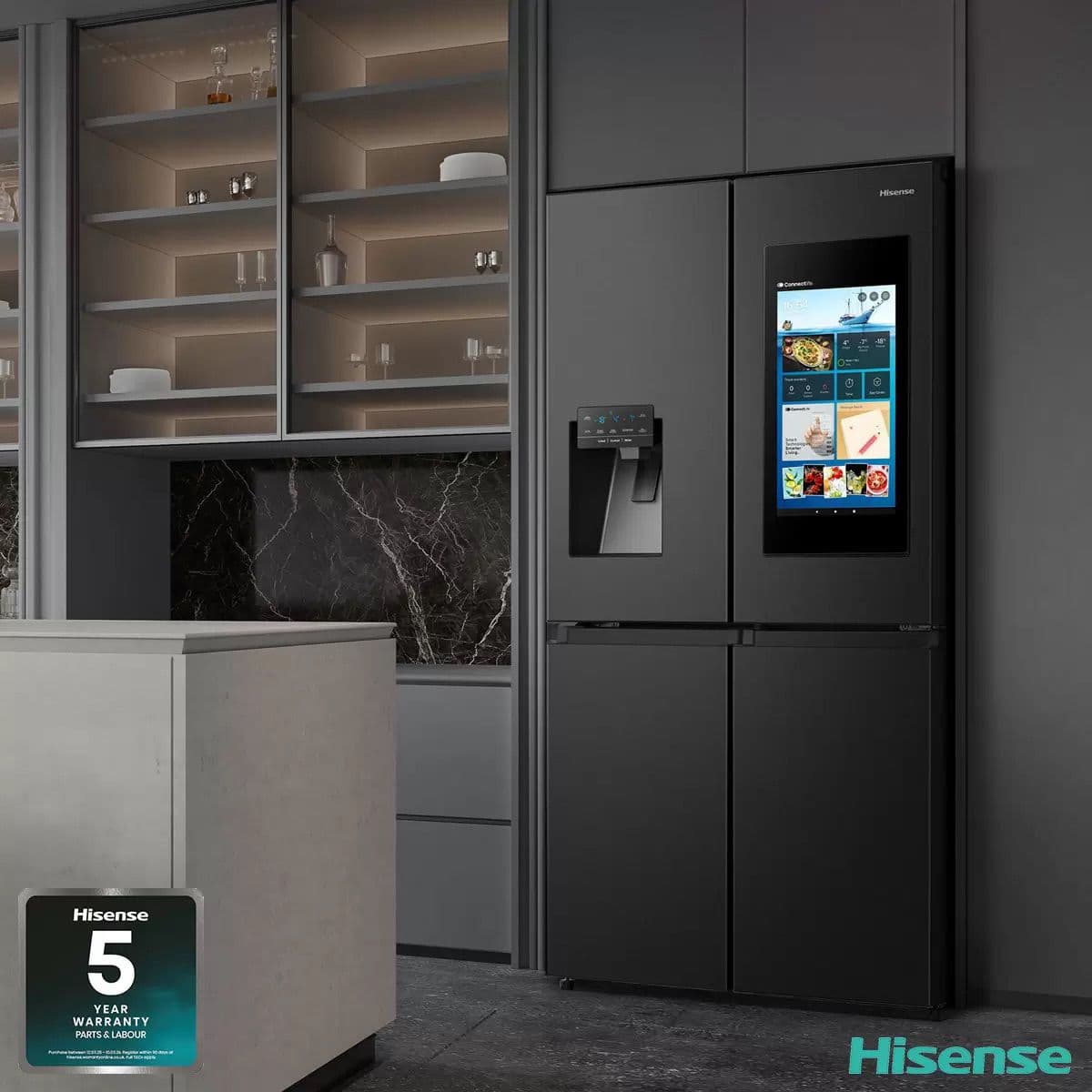 מקרר 4 דלתות Hisense RQ760N4IFE – בנפח 577 ליטר עם מסך טאצ׳ 21״ ובר קרח | יבואן רשמי