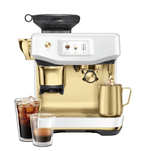מכונת קפה טוחנת Sage Barista Touch Impress SES882SSB עם Cold Brew בצבע לבן מלח ים עם גימורי פליז - יבואן רשמי