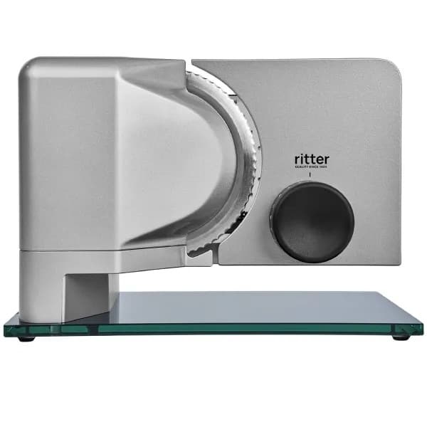 פורס מזון חשמלי Ritter sinus 2 ריטר גרמני כסוף במבנה מרחף עם סכין חלקה 17 ס"מ ובסיס זכוכית