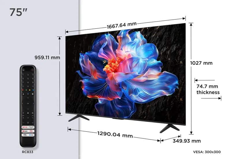 טלוויזיה חכמה 75 אינץ׳ TCL 75V6C – מסך 4K Google TV ענק עם Dolby Atmos | יבואן רשמי
