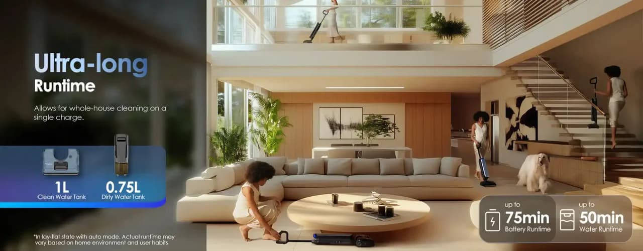 שואב שוטף אלחוטי Tineco FLOOR ONE S9 Artist Pro – עד 75 דקות עבודה