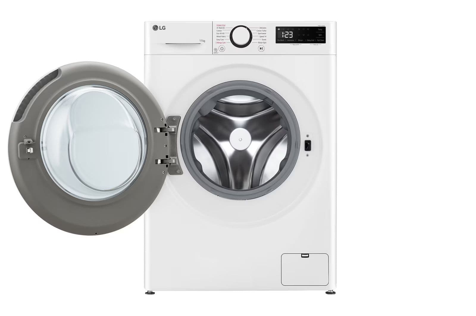 LG WF11114WBW: מכונת כביסה 11 ק"ג עם AI DD™, קיטור ודירוג A-10% אנרגטי | יבואן רשמי