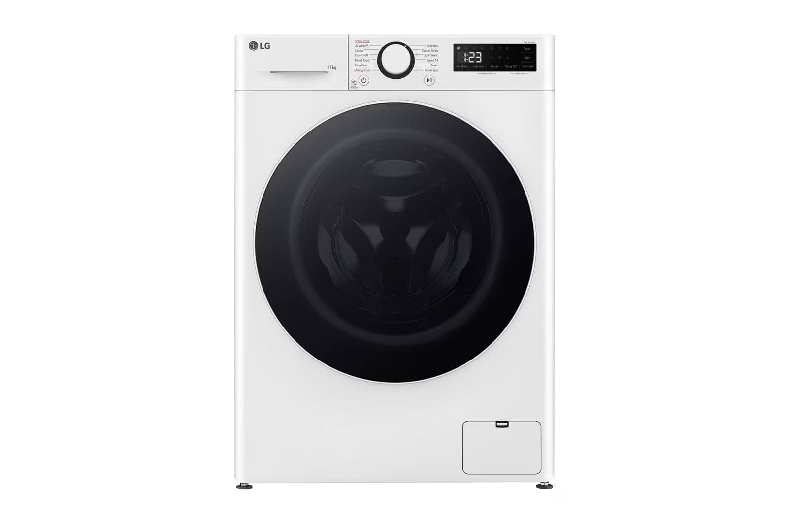 LG WF11114WBW: מכונת כביסה 11 ק"ג עם AI DD™, קיטור ודירוג A-10% אנרגטי | יבואן רשמי