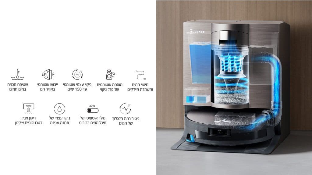שואב אבק רובוטי שוטף ECOVACS DEEBOT X11 OmniCyclone עם תחנה ללא שקית ועוצמת שאיבה 19,500Pa
