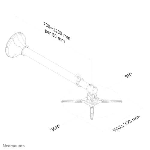 Neomounts BEAMER-W100SILVER - מתקן קיר אוניברסלי טלסקופי למקרן עם תנועה מלאה | יבואן רשמי