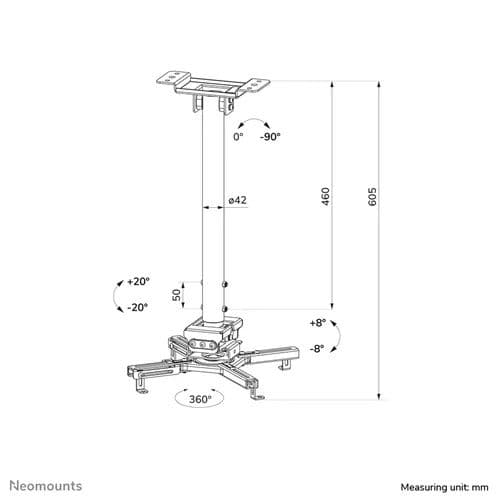 Neomounts CL25-540BL1 - מתקן תקרה למקרן עם כיוונון מלא וגובה מתכוונן | יבואן רשמי