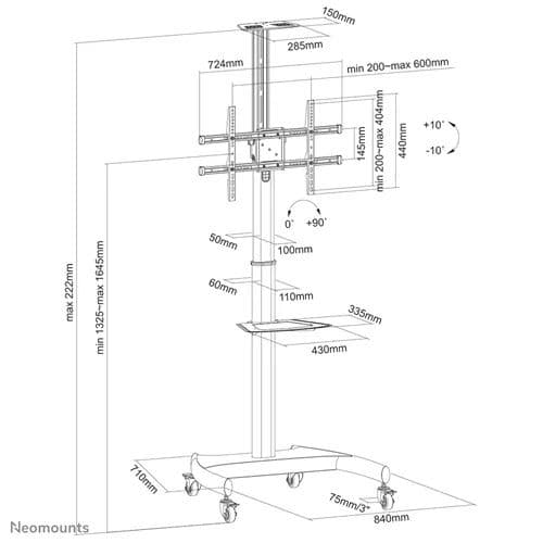 Neomounts PLASMA-M1900E - עגלת טלוויזיה ניידת מקצועית למסכים עד ‎75״ | יבואן רשמי