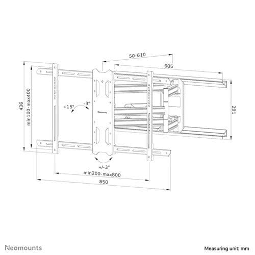 Neomounts WL40S-850BL18 - זרוע נישה למסכים 43-86 אינץ' עם הטיה, סיבוב ומשיכה מהקיר | יבואן רשמי