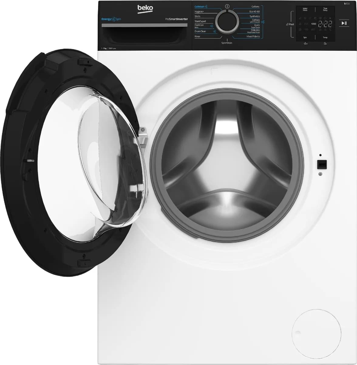 מכונת כביסה BEKO BK7129UM ‏7 ק״ג, 1,000 סל״ד, לבנה עם פאנל שחור