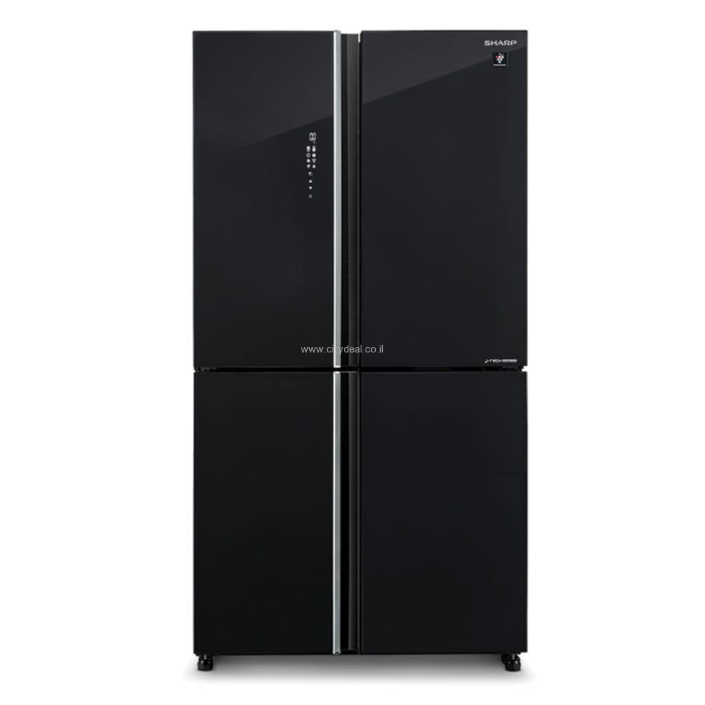 מקרר 4 דלתות Sharp SJ-8590-BK בנפח 525 ליטר No Frost גימור זכוכית שחורה עם פיקוד שבת | יבואן רשמי
