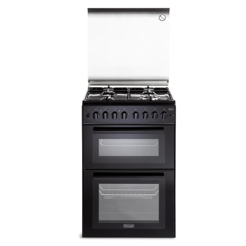 תנור דו תאי משולב כיריים גז 4 להבות 60 ס"מ Delonghi DCS12EDN שחור