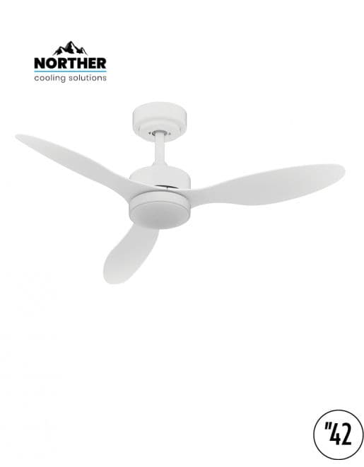 מאוורר תקרה NORTHER VERMONT NTP-VMT42-WH-LED בגודל 42" לבן עם מנוע DC, שלט ותאורת לד 24W CCT יבואן רשמי