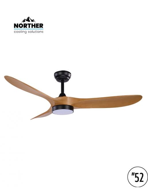 מאוורר תקרה NORTHER YORK 52 דגם NTP-YRK52-BKWD-LED נורטר שחור עץ עם מנוע DC ושלט לשבת יבואן רשמי