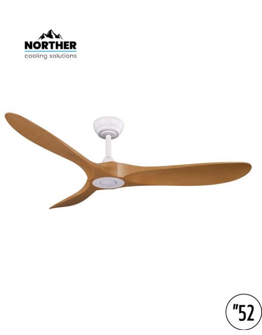 מאוורר תקרה NORTHER YORK 52" לבן ועץ כולל שלט מנוע פרימיום DC נורטר מתאים לשבת NTP-YRK52-WHWD יבואן רשמי