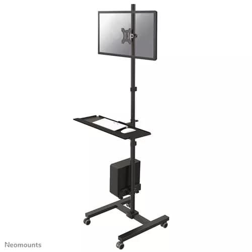 Neomounts FPMA-MOBILE1700 – תחנת עבודה ניידת למסכים 10"-32" עם מדף מחשב ומגש מקלדת | יבואן רשמי