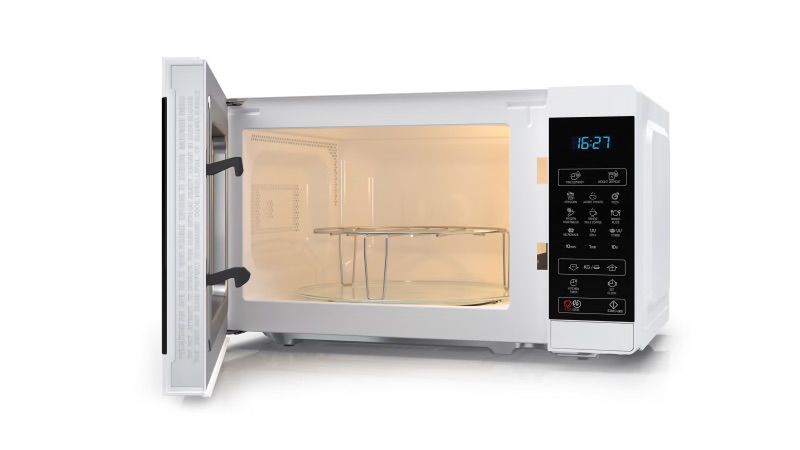 מיקרוגל Sharp R-709W פתוח עם חלל פנימי 25 ליטר וצלחת זכוכית 31.5 סנטימטר