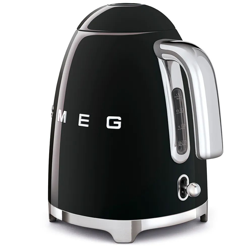 קומקום SMEG KLF03BLEU שחור מבריק בהמחשת מבנה וצד