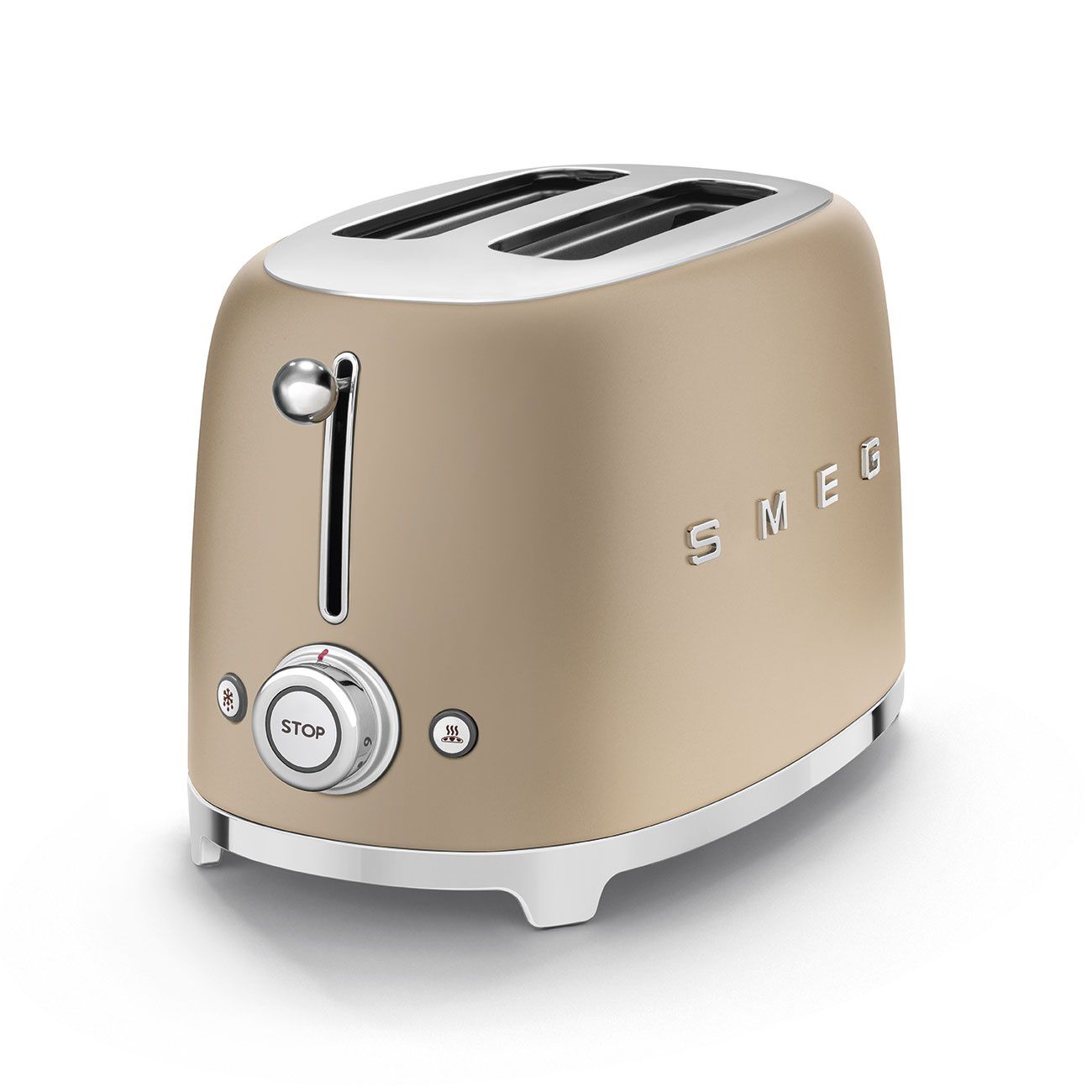 מבט צד על מצנם SMEG TSF01CHMEU בגימור שמפניה מט מצנם SMEG TSF01CHMEU בצבע שמפניה מט במבט צד