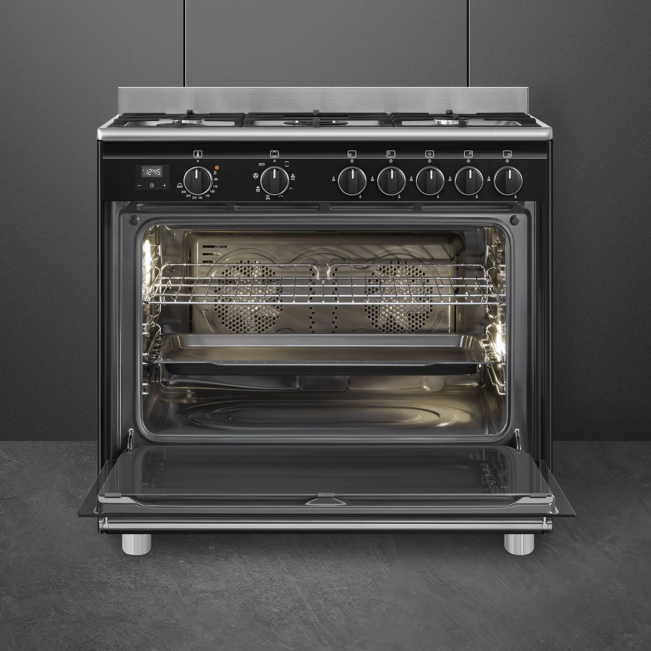 תנור SMEG BG91 Black חזית פתוחה ותא אפייה גדול