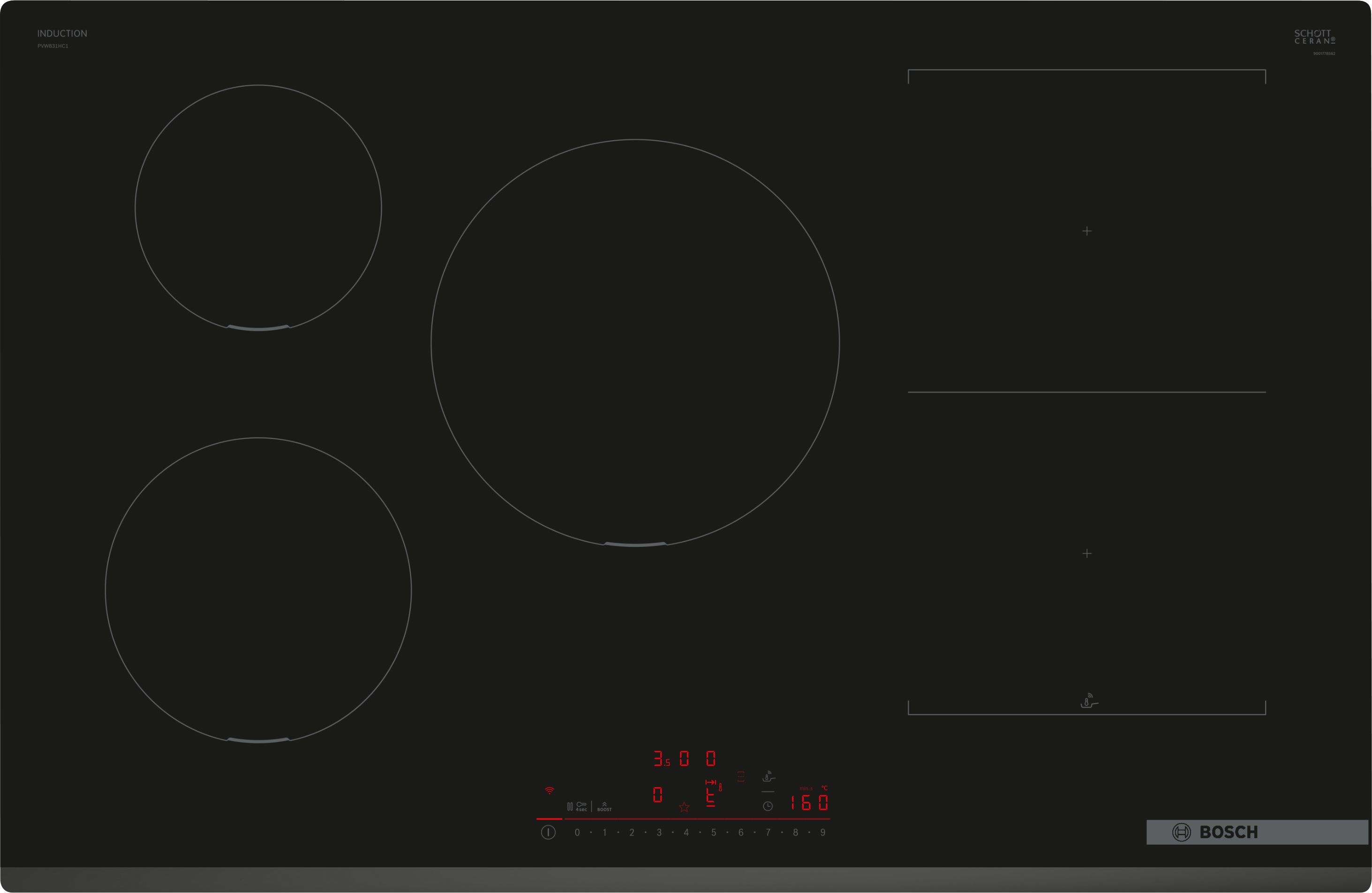 כיריים אינדוקציה 80 ס"מ 5 אזורי בישול BOSCH Serie 6 PVW831HC1E זכוכית שחורה - יבואן רשמי כיריים אינדוקציה 80 ס"מ 5 אזורי בישול BOSCH Serie 6 PVW831HC1E זכוכית שחורה - יבואן רשמי