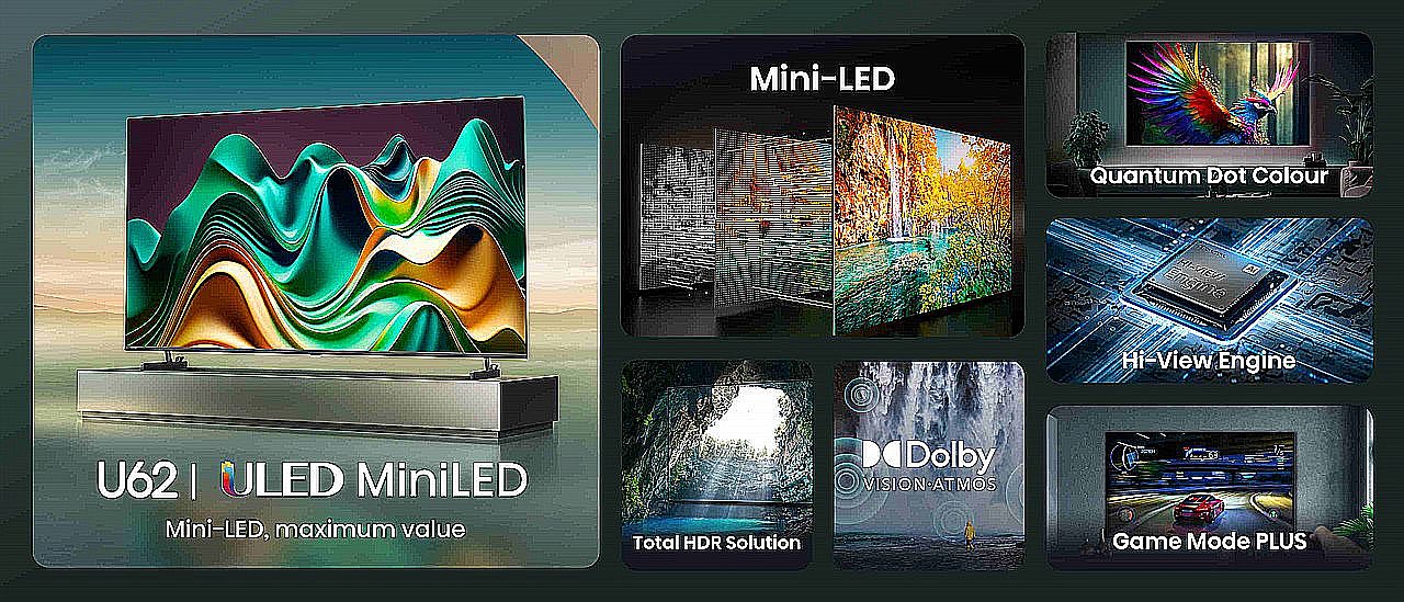 �������� ���� 65 ���� Hisense 65U62NQ ULED MiniLED ����� ����