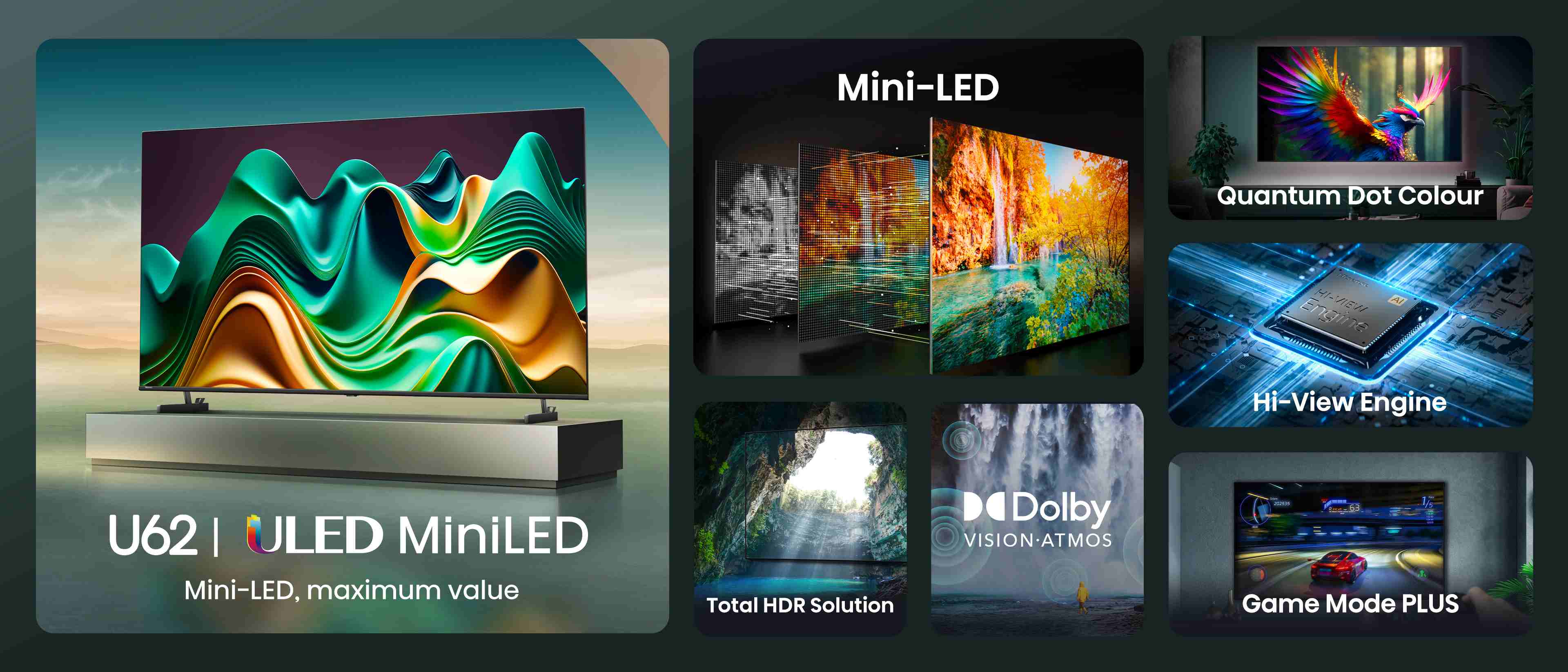 �������� ���� 55 ���� Hisense 55U62NQ ULED MiniLED ����� ����