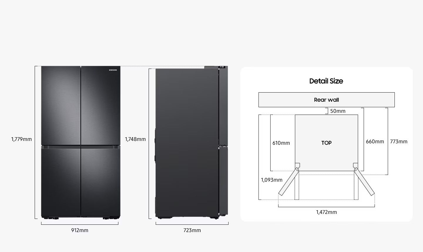 שרטוט מידות והתקנה מקרר Samsung RF59C701ES9