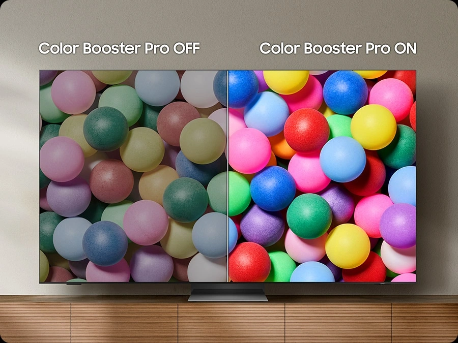 Samsung QE85QN70F – צבעים חיים יותר עם Color Booster Pro ו־AI ביטוי צבע משופר בטלוויזיה Samsung QE85QN70F עם Color Booster Pro