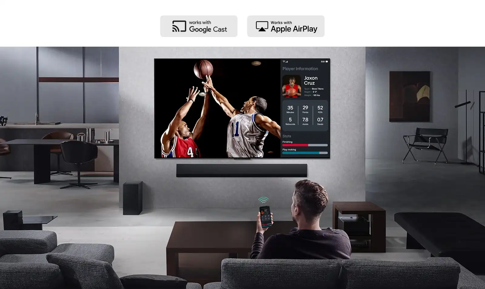 מידות טלוויזיית LG OLED83C56LA על מעמד עם מסך 83 אינץ