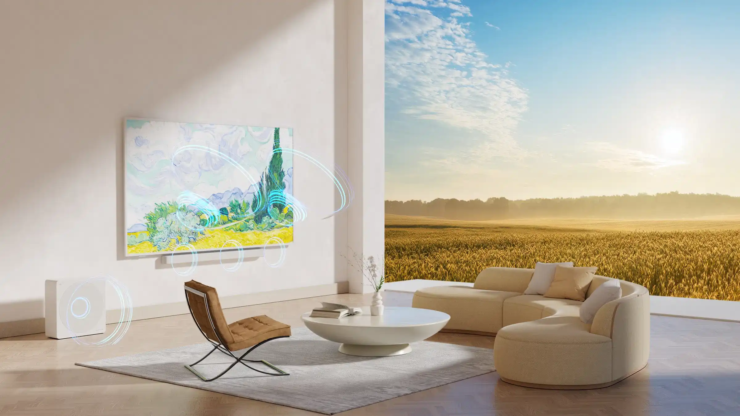 תמונה המדגימה את המסגרת הדקה במיוחד של הטלוויזיה ואת העיצוב המודרני