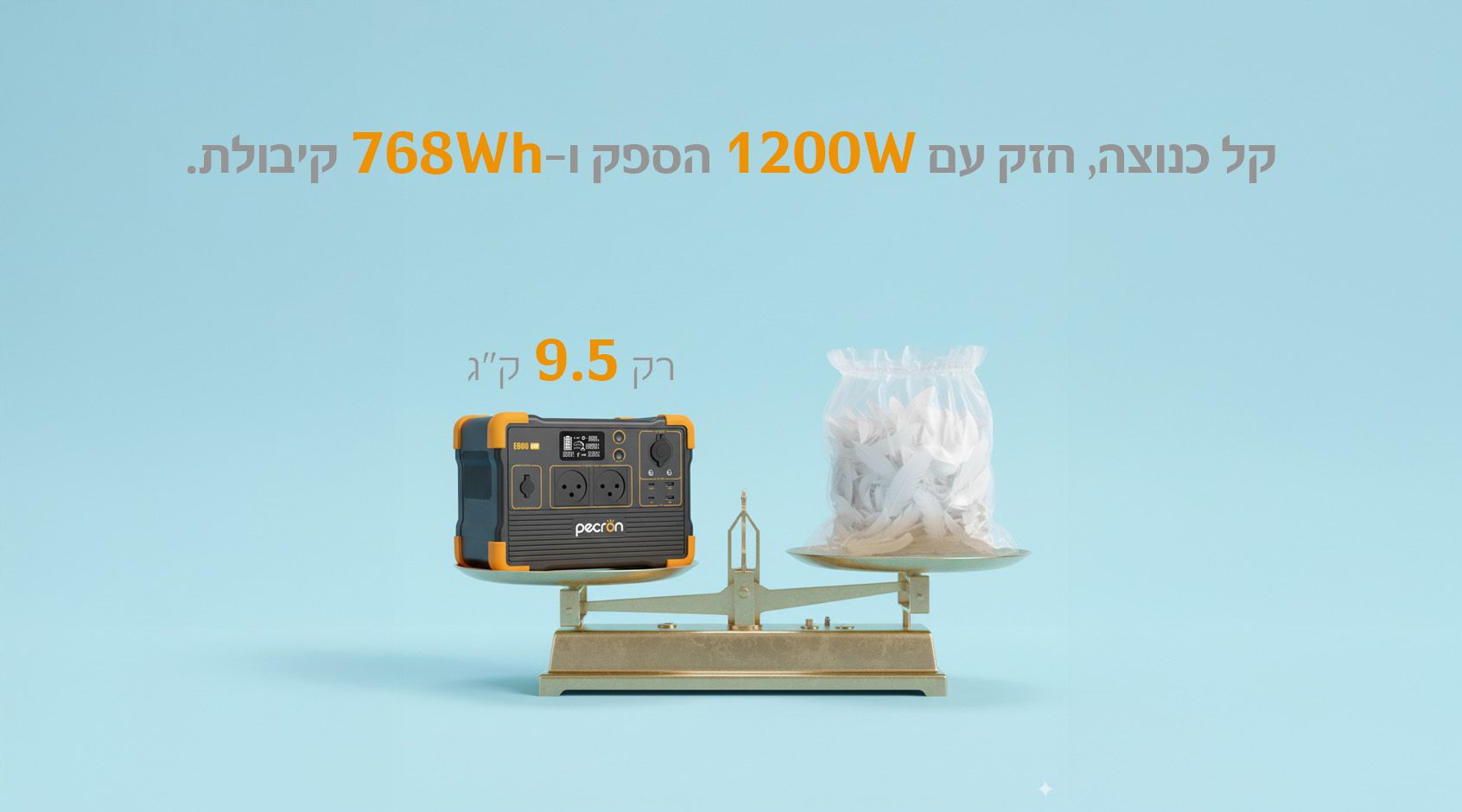 תחנת כוח ניידת PECRON E800LFP עם סוללת LiFePO4 בקיבולת 768Wh