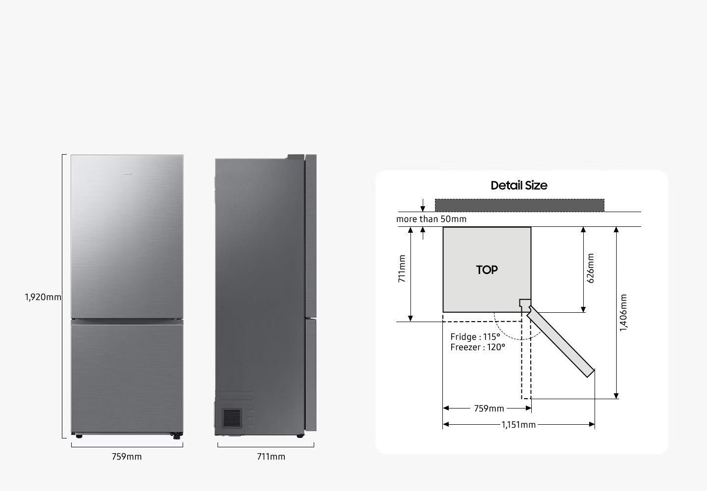תרשים מידות מקרר Samsung RB50DG601ES9 | CityDeal